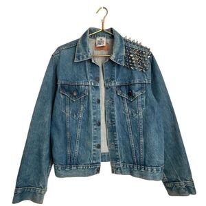 Levi's x The Ragged Priest Studded Blue Denim Jean Jacket Sz 42 Distressed RARE